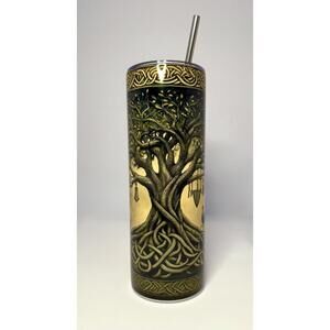 20 oz Viking Tree of Life Stainless Steel Tumbler with Lid, Straw